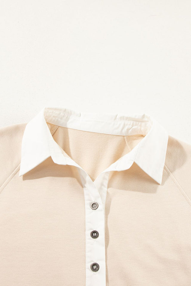 Collared Neck Buttoned Patchwork Short Sleeve Mini Dress.