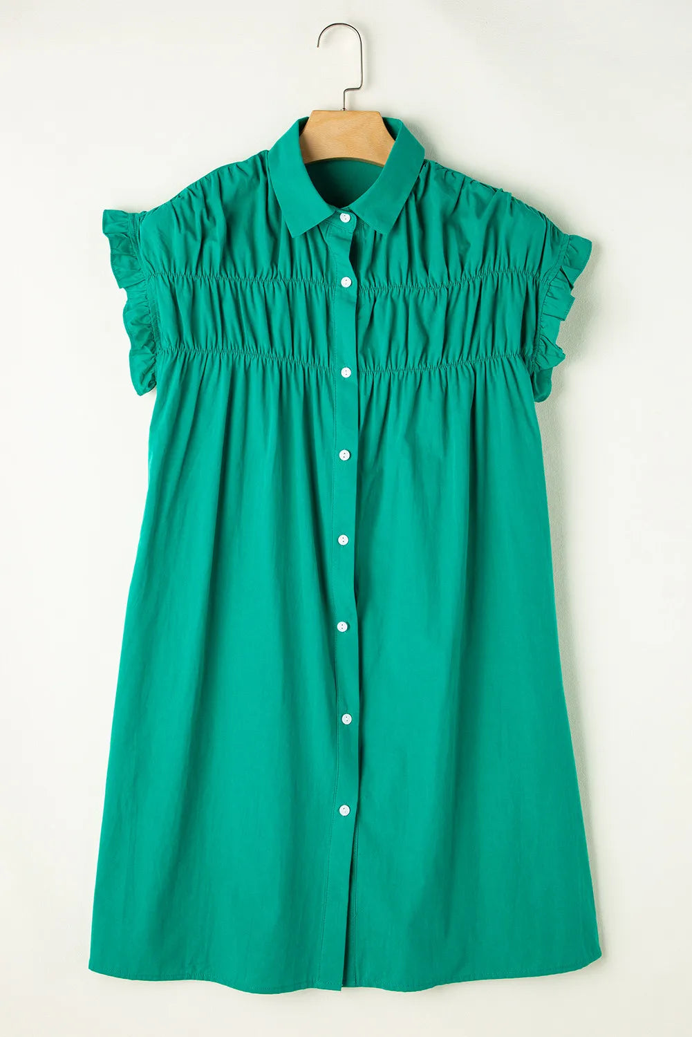 Collared Neck Flounce Sleeve Dress with Ruffled Details.