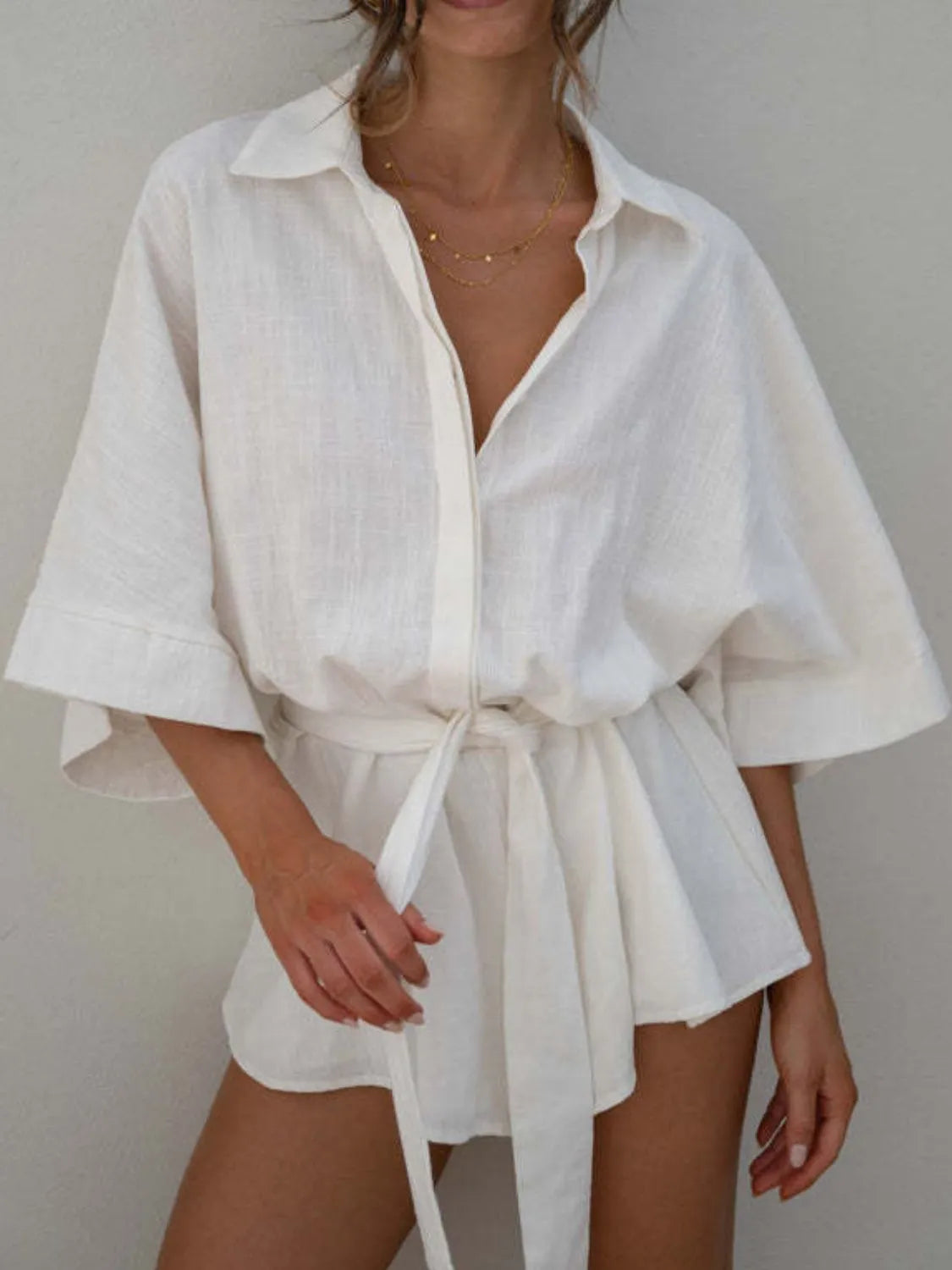 Collared Neck Half Sleeve Romper