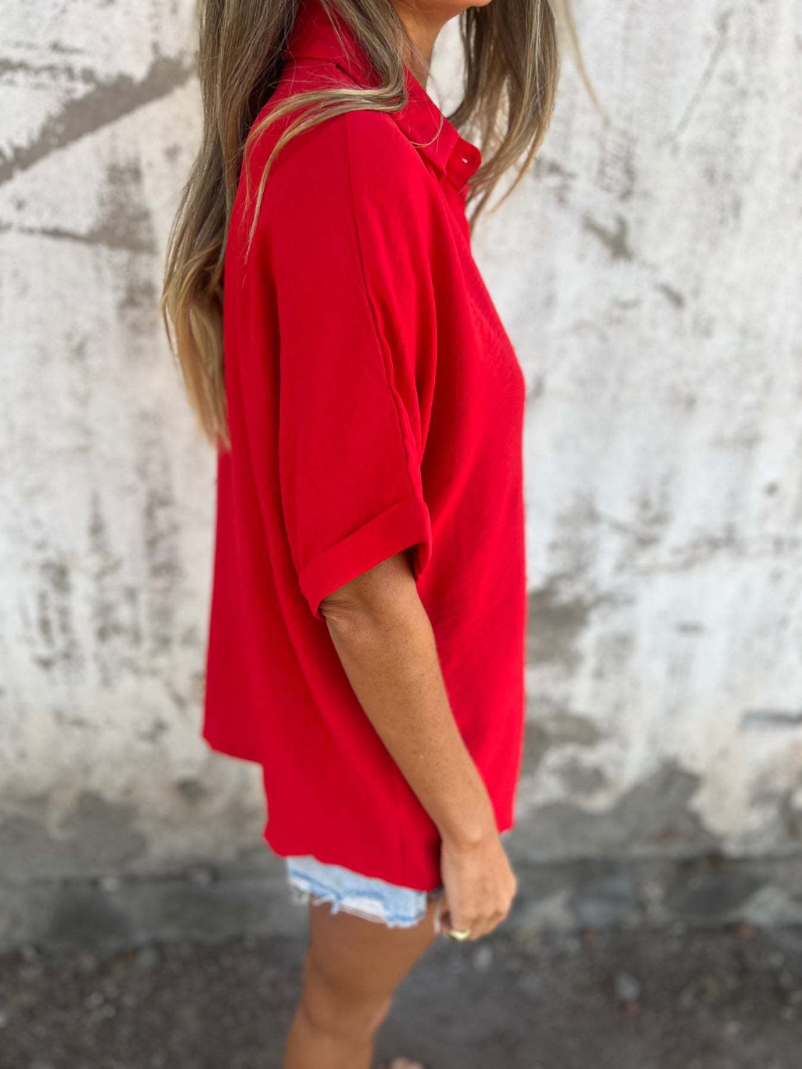 Full size collared neck half sleeve shirt, plus size.
