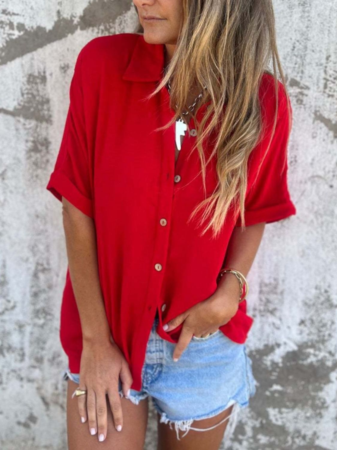 Full size collared neck half sleeve shirt, plus size.
