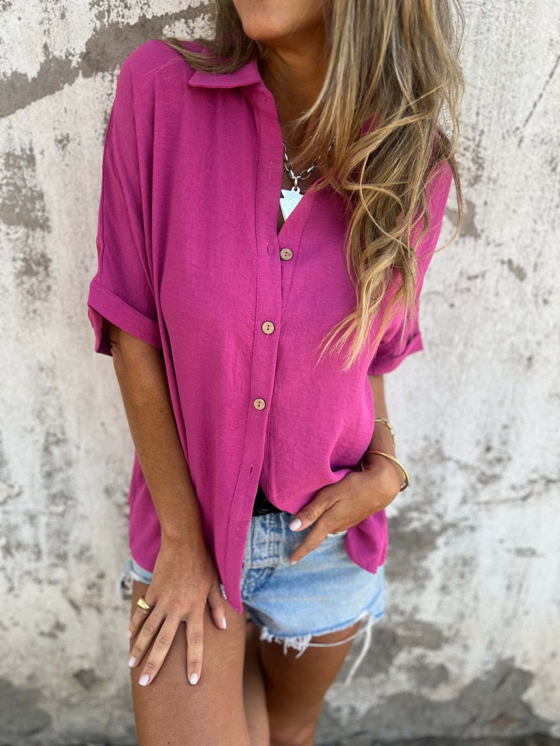 Full size collared neck half sleeve shirt, plus size.
