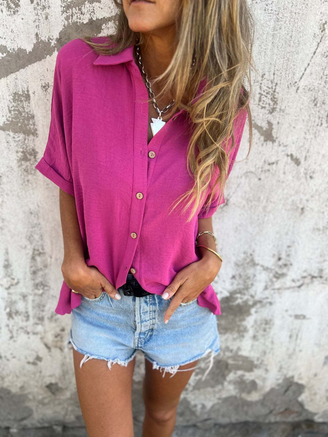 Full size collared neck half sleeve shirt, plus size.