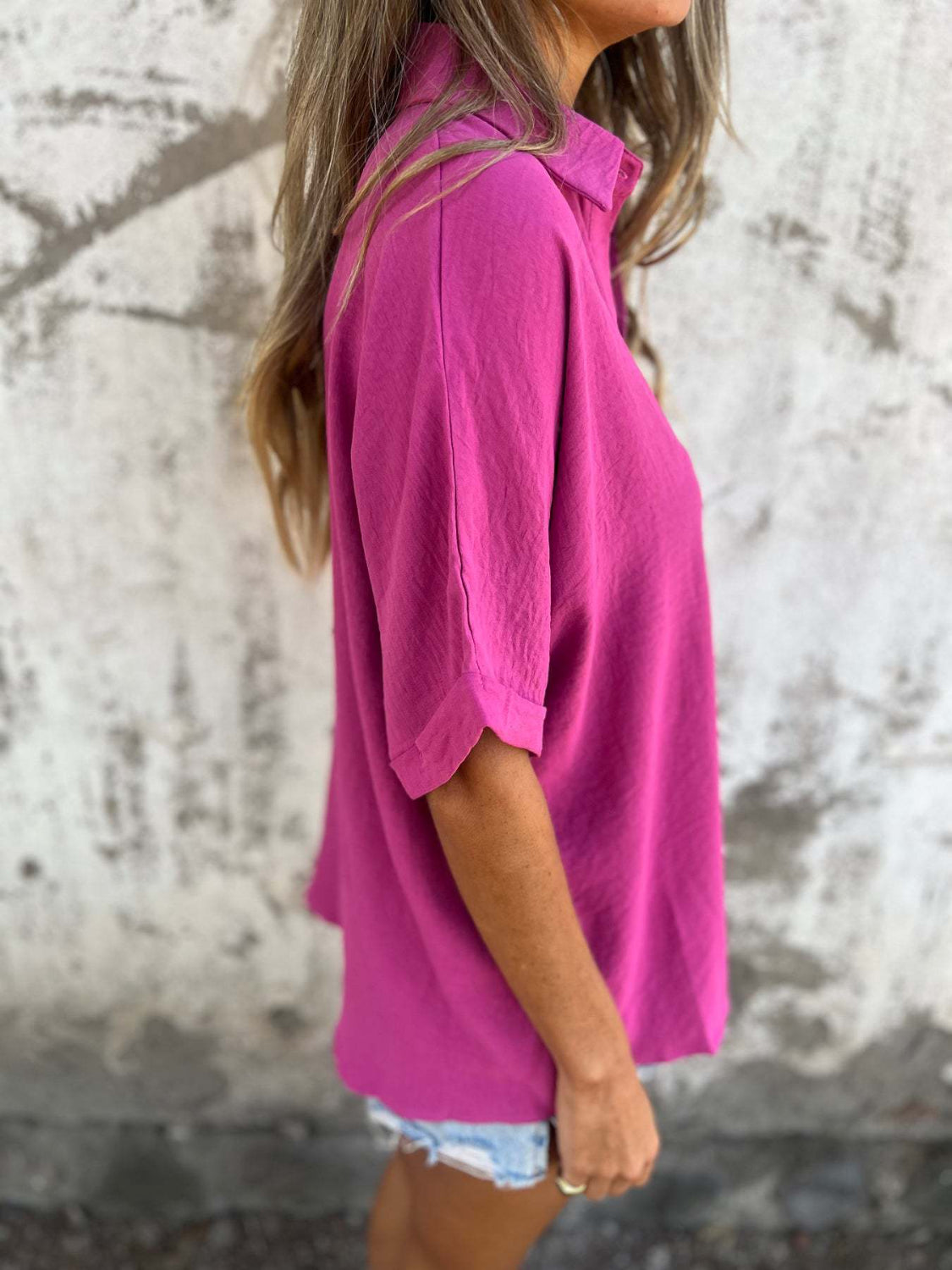 Full size collared neck half sleeve shirt, plus size.