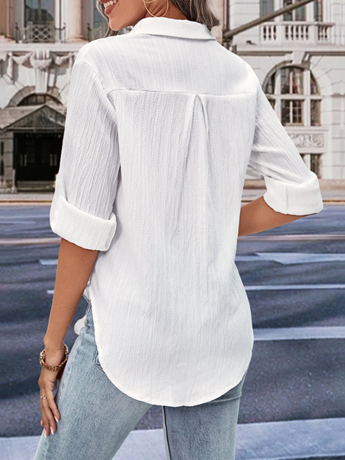 Perfee collared neck half sleeve twisted shirt.