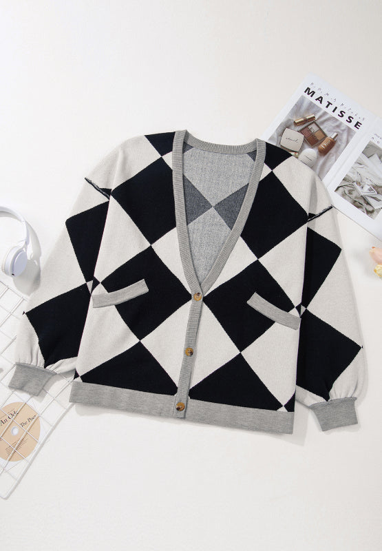 Color block button down long sleeve cardigan.