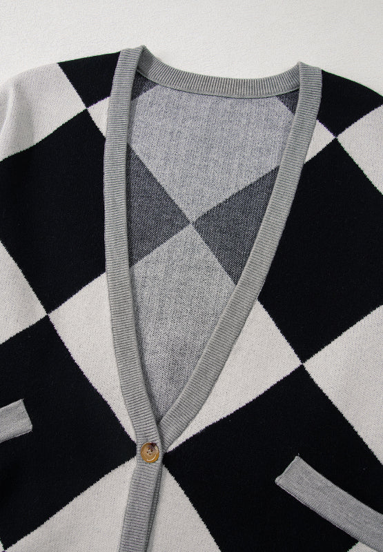 Color block button down long sleeve cardigan.