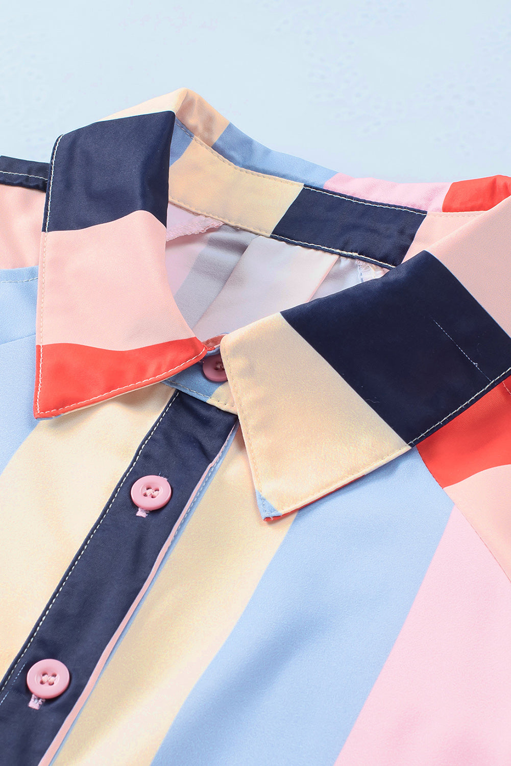 Color block button up balloon sleeve shirt.