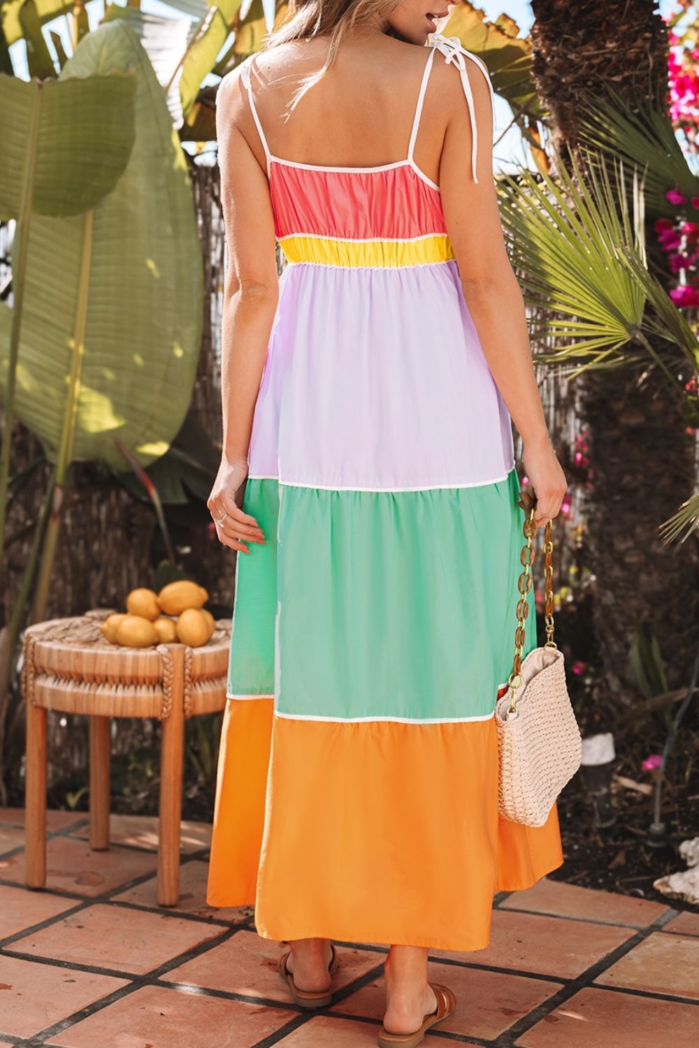 Color Block Flowy Tiered Maxi Dress with Pockets.