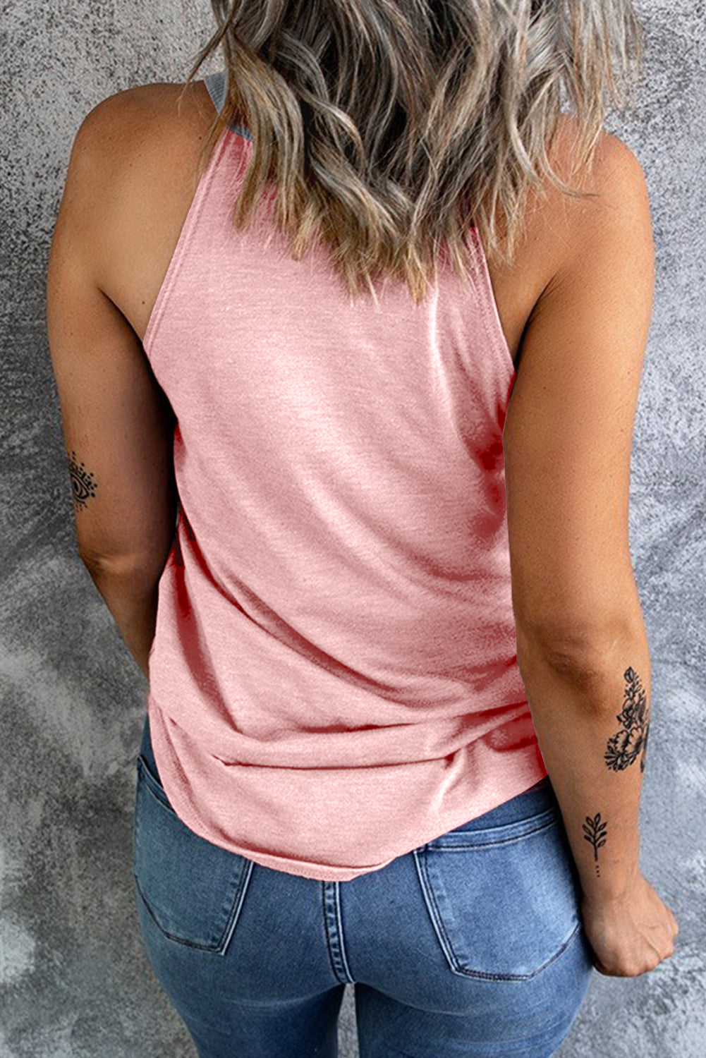 Color block Grecian neck tank, opaque.