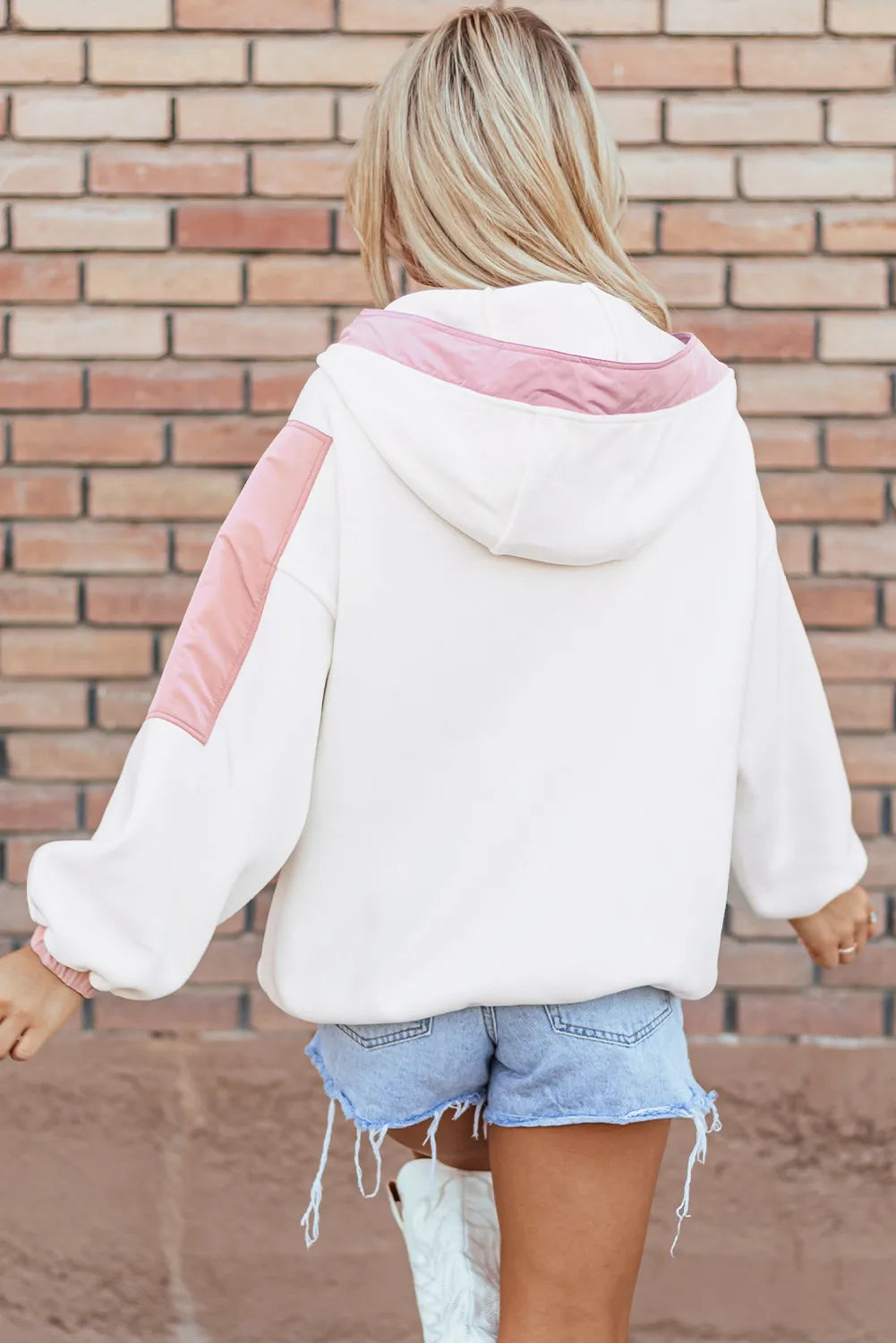 Color block half zip long sleeve hoodie.