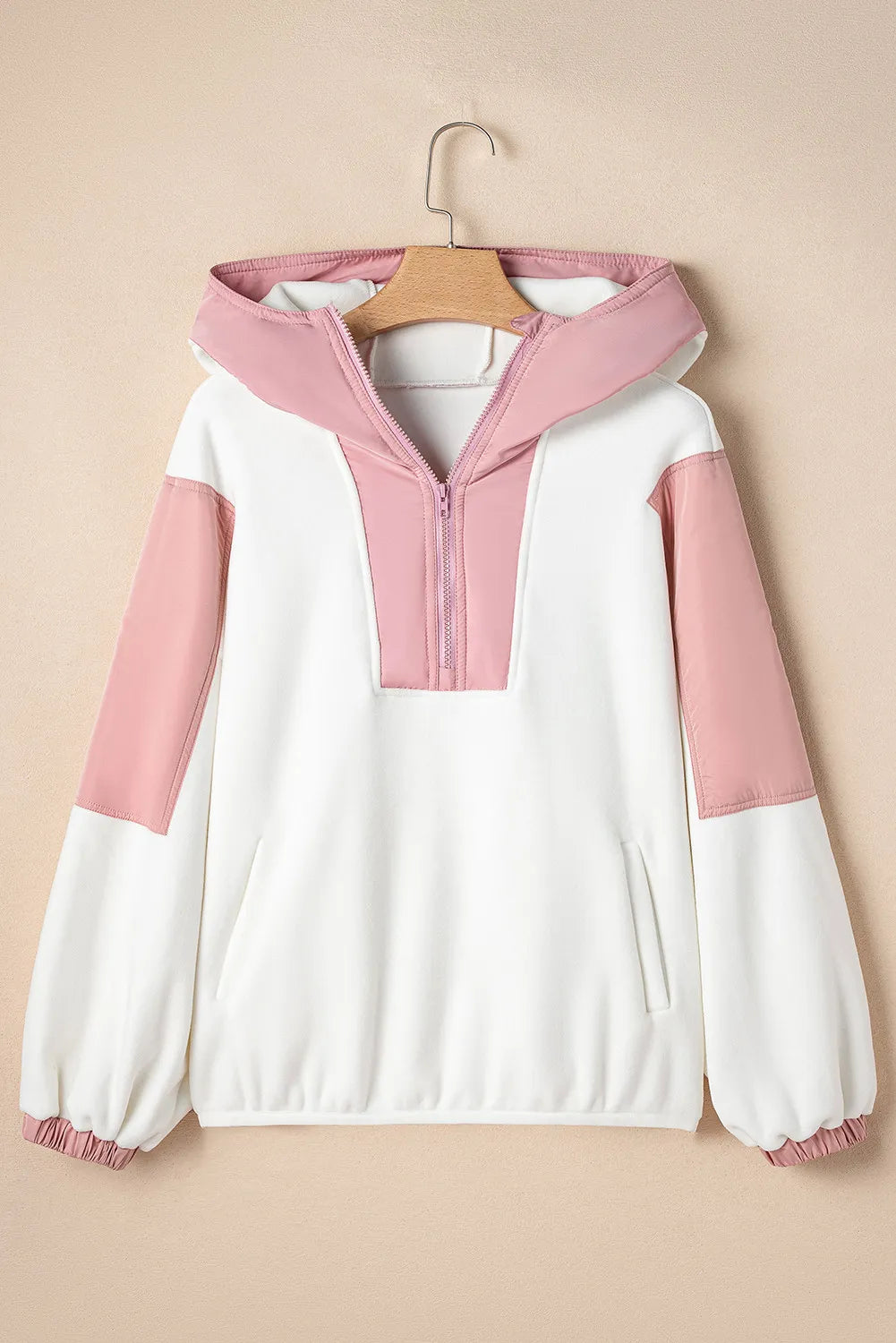 Color block half zip long sleeve hoodie.