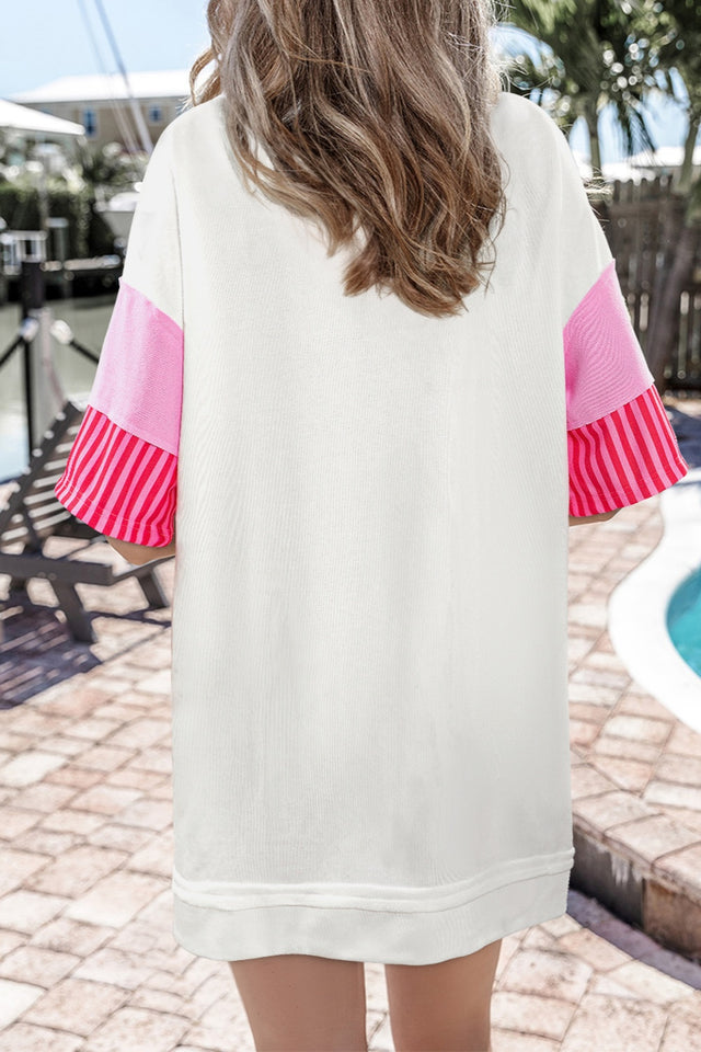 Color Block Johnny Collar Half Sleeve Dress.