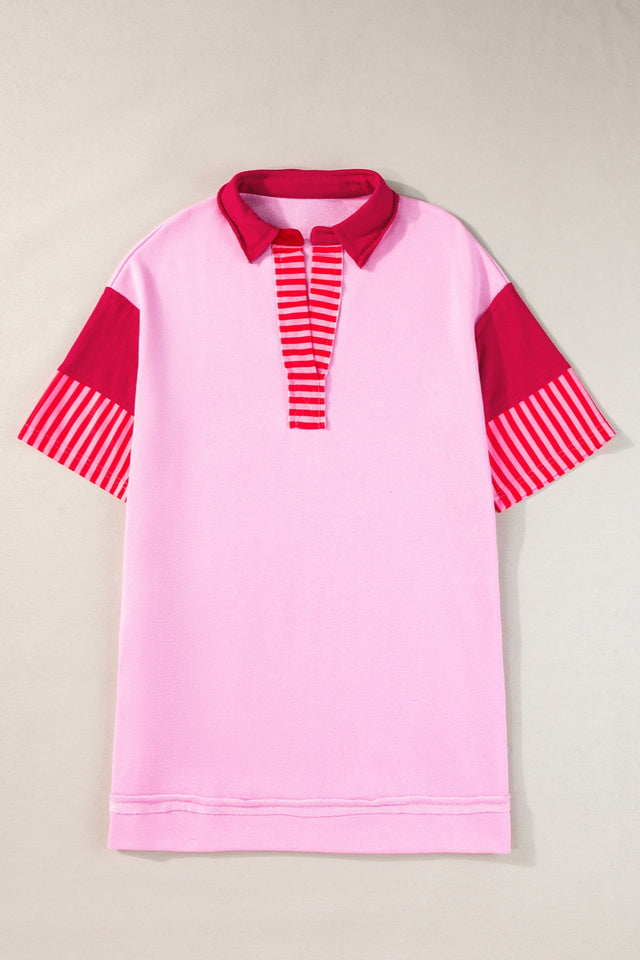 Color Block Johnny Collar Half Sleeve Dress.