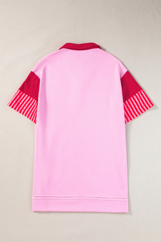 Color Block Johnny Collar Half Sleeve Dress.
