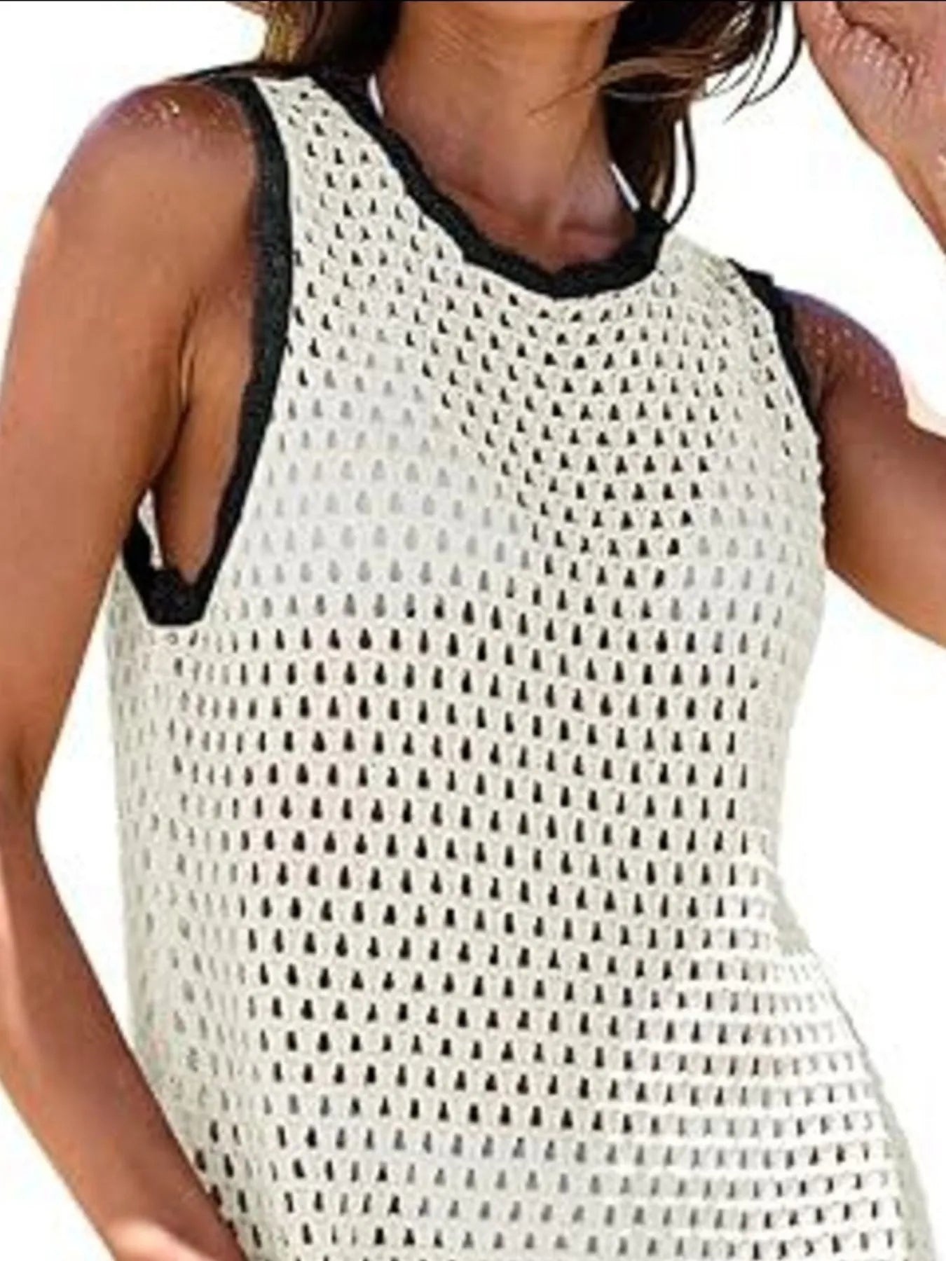 Color Block Openwork Sleeveless Cutout Back Cover-Up.