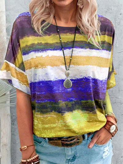 Color Block Round Neck Half Sleeve T-Shirt