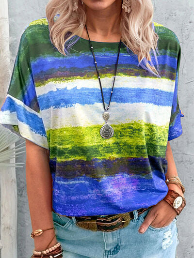 Color Block Round Neck Half Sleeve T-Shirt