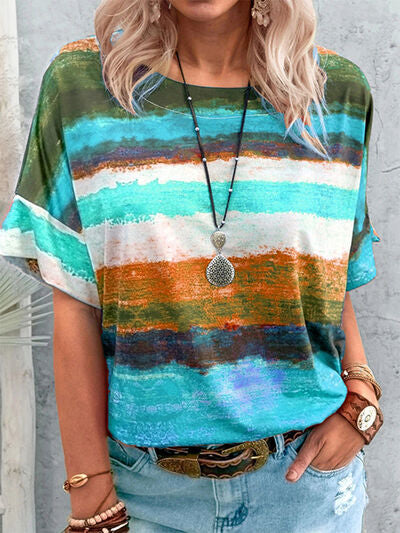 Color Block Round Neck Half Sleeve T-Shirt