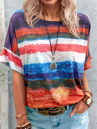 Color Block Round Neck Half Sleeve T-Shirt