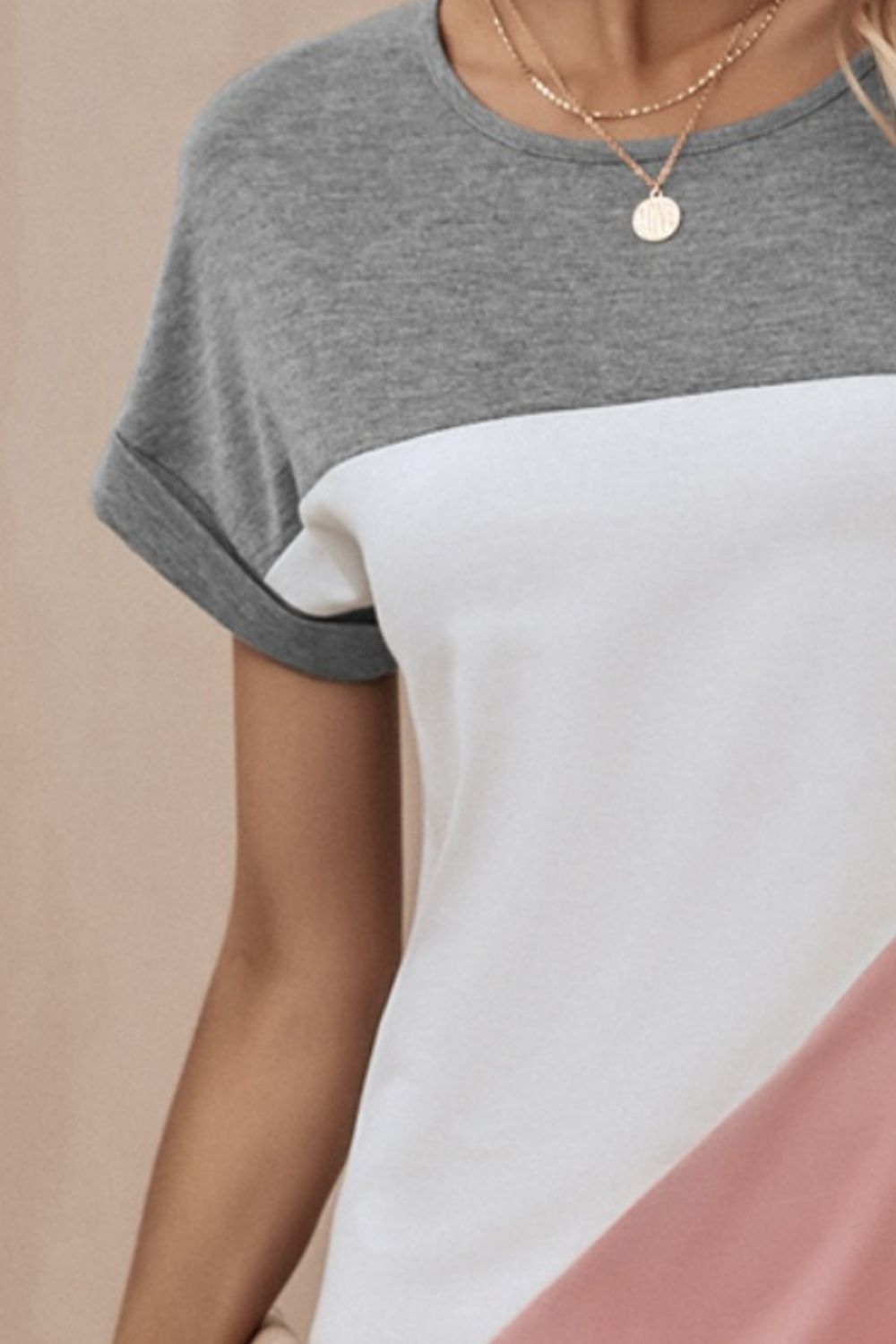 Fam Fam Color Block Round Neck Short Sleeve Dress.