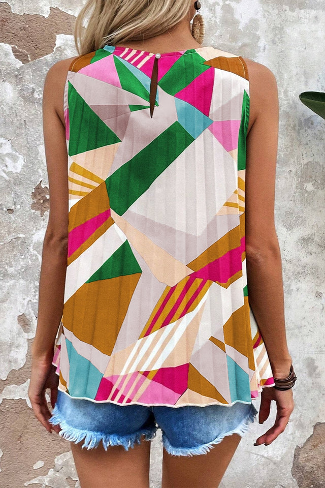 Color block round neck tank, opaque.