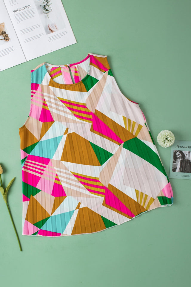 Color block round neck tank, opaque.