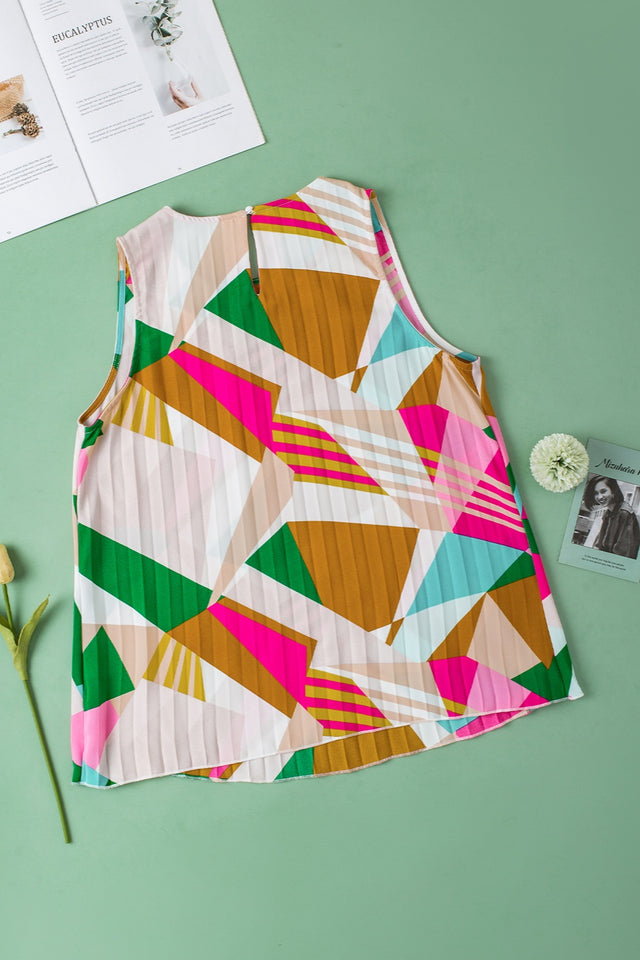 Color block round neck tank, opaque.