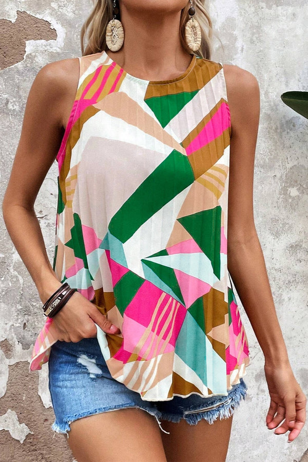 Color block round neck tank, opaque.