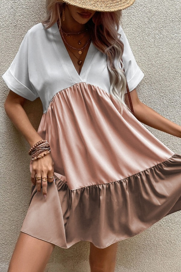 Color Block Short Sleeve Mini Dress.