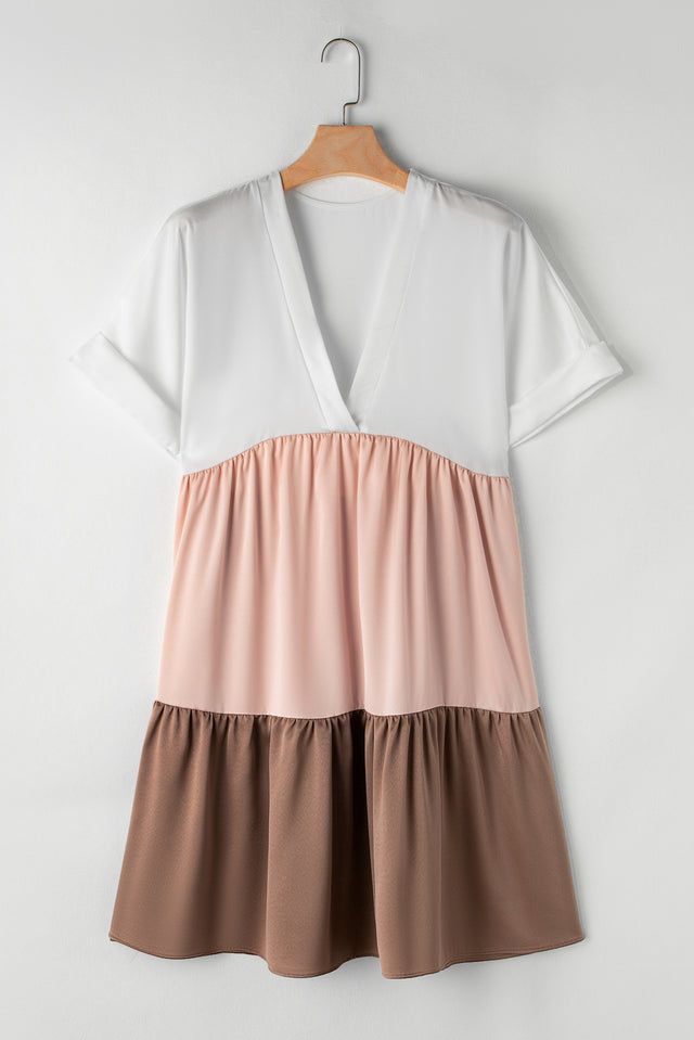 Color Block Short Sleeve Mini Dress.