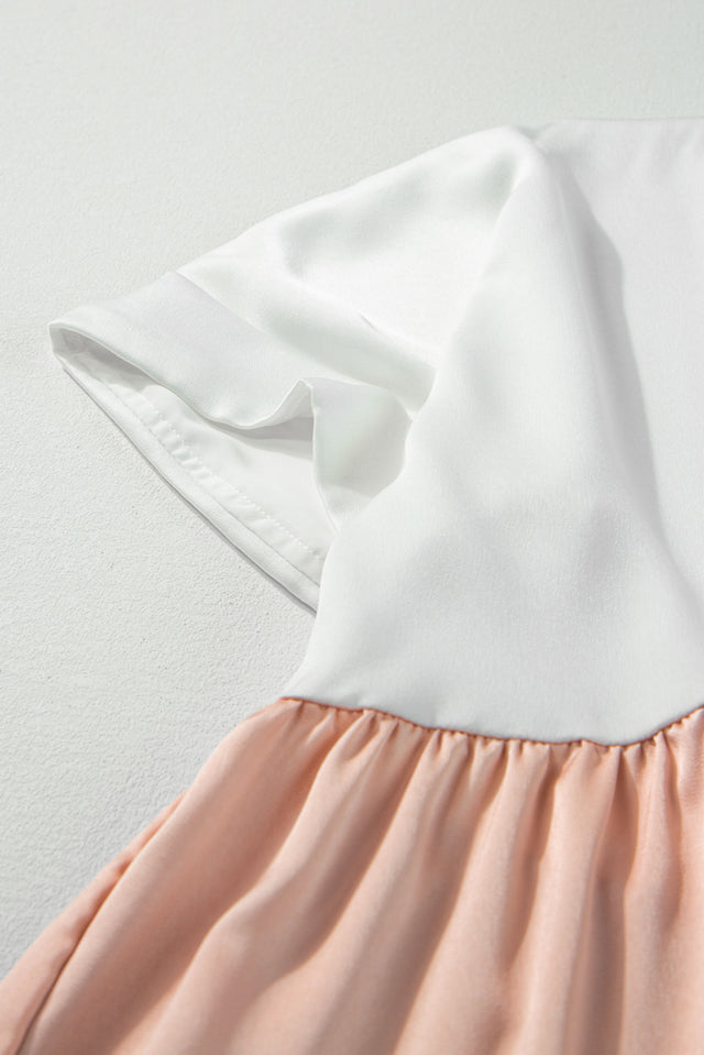 Color Block Short Sleeve Mini Dress.