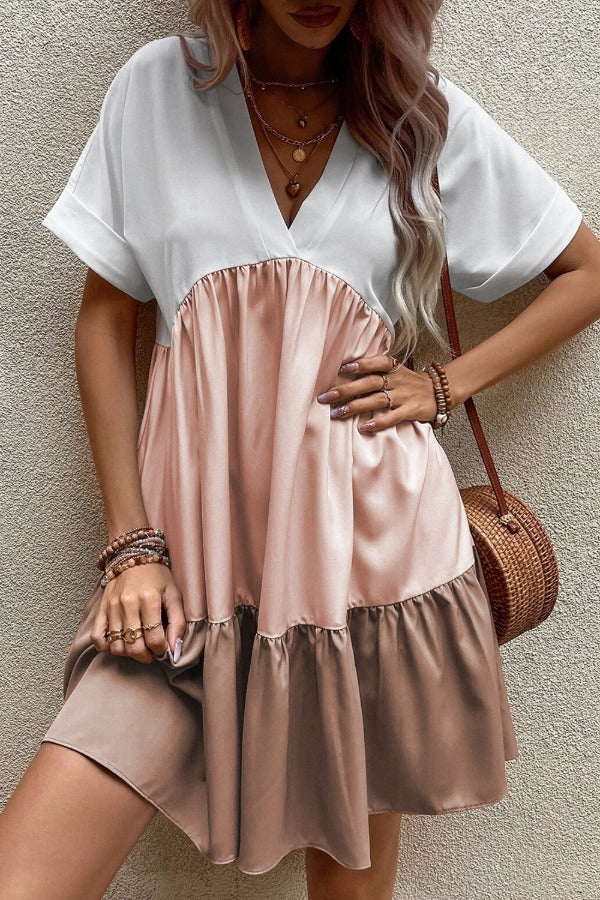 Color Block Short Sleeve Mini Dress.