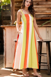 Color Block Smocked Maxi Cami Dress.
