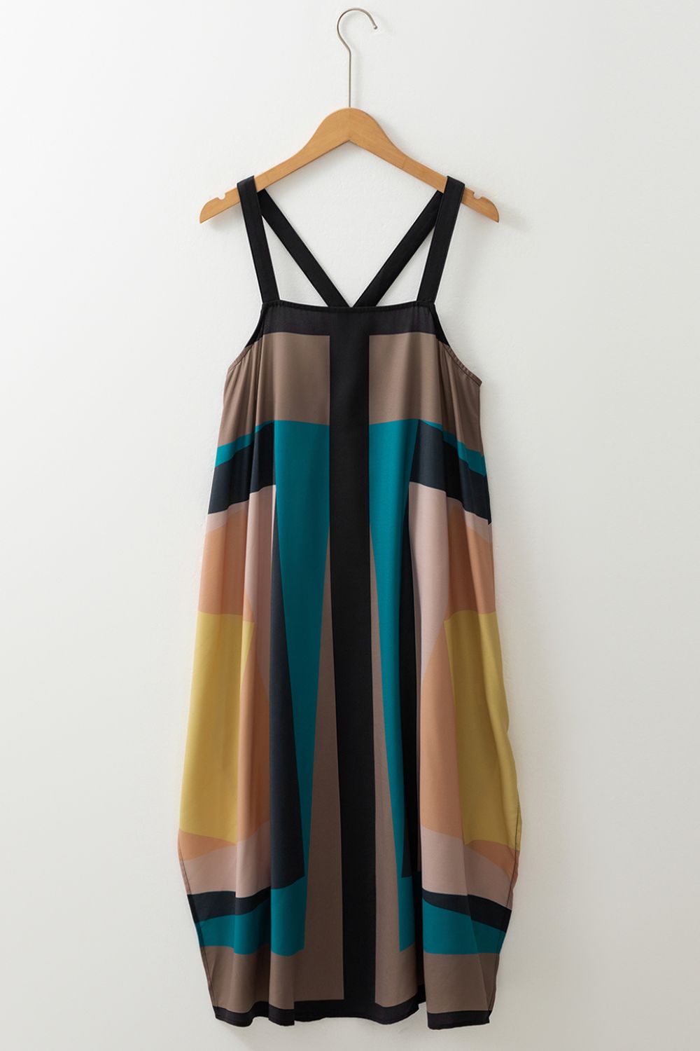 Color Block Square Neck Wide Strap Dress.