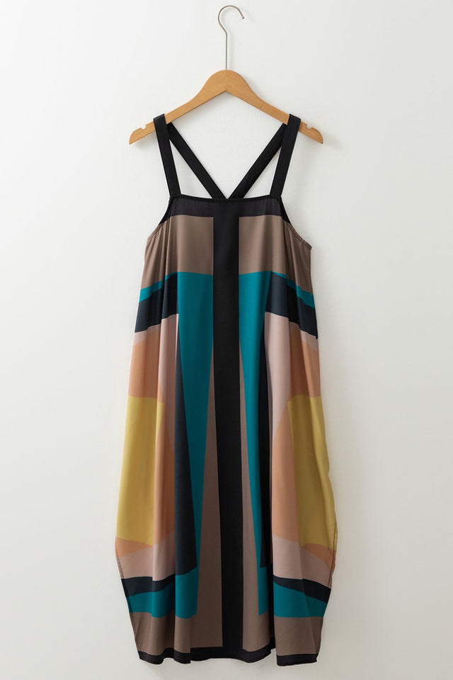Color Block Square Neck Wide Strap Dress.