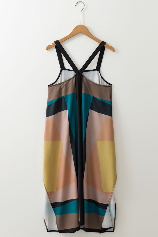 Color Block Square Neck Wide Strap Dress.