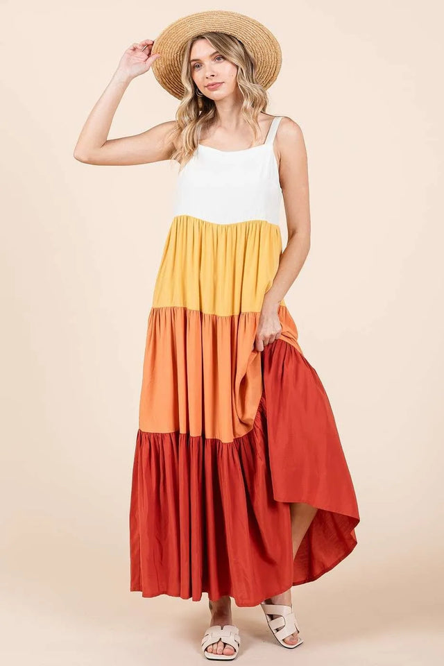 Mittoshop Color Block Tiered Pull-On Maxi Dress.