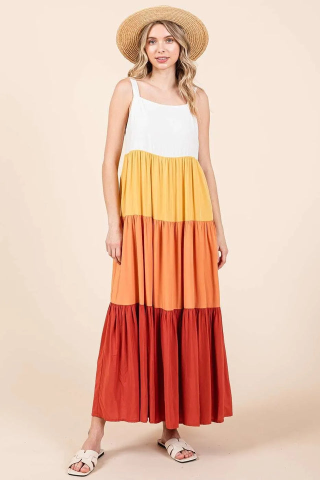 Mittoshop Color Block Tiered Pull-On Maxi Dress.