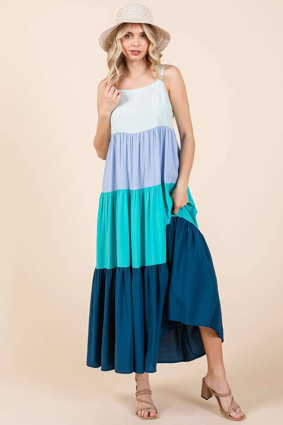 Mittoshop Color Block Tiered Pull-On Maxi Dress.