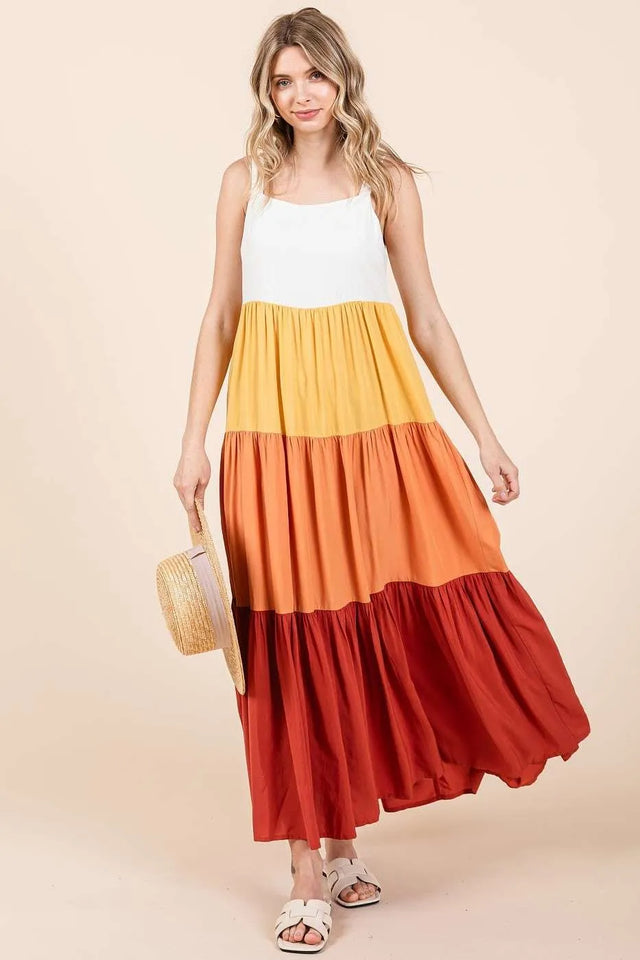 Mittoshop Color Block Tiered Pull-On Maxi Dress.