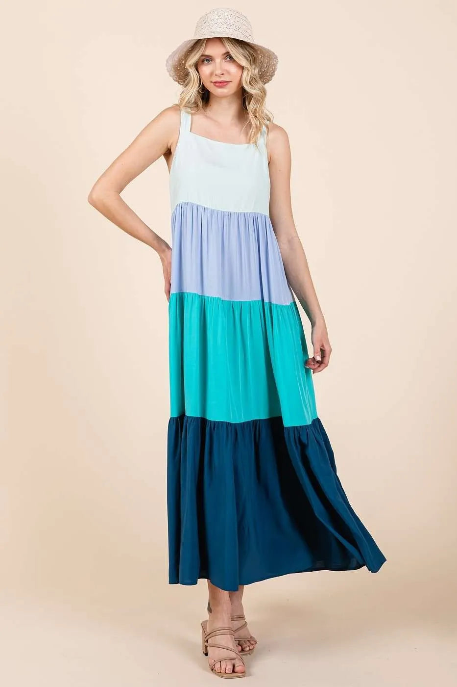 Mittoshop Color Block Tiered Pull-On Maxi Dress.
