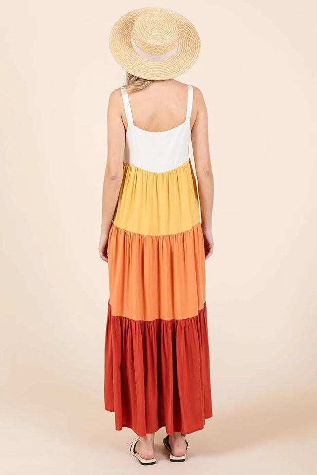 Mittoshop Color Block Tiered Pull-On Maxi Dress.
