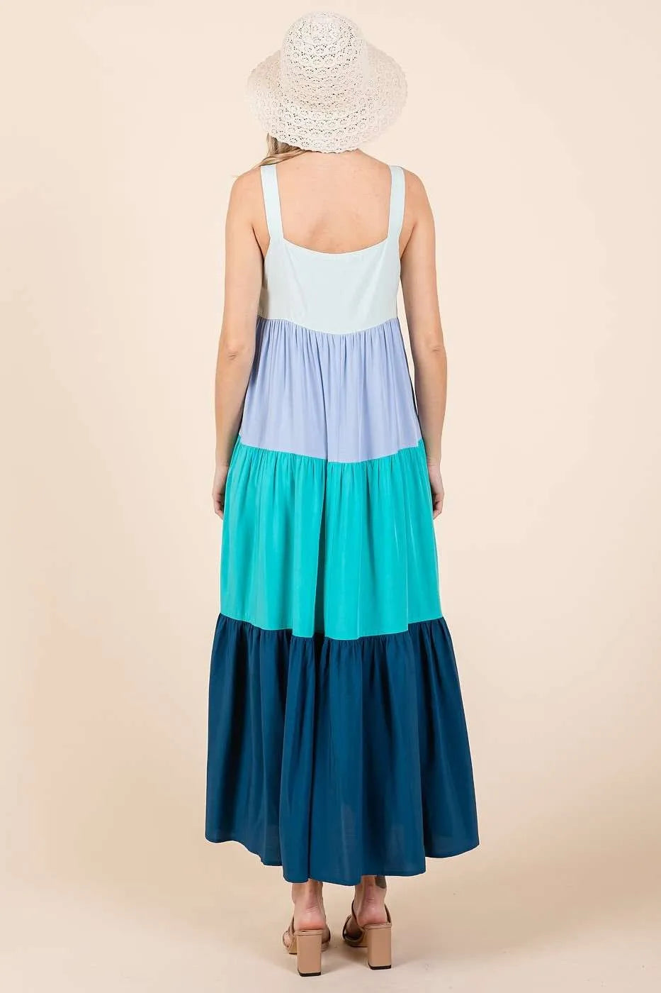 Mittoshop Color Block Tiered Pull-On Maxi Dress.