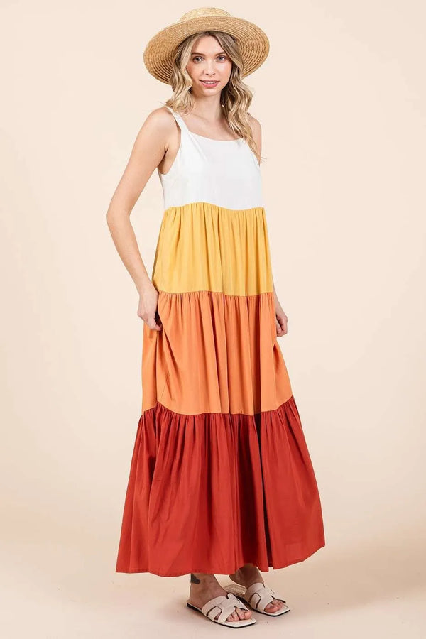 Mittoshop Color Block Tiered Pull-On Maxi Dress.