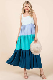 Mittoshop Color Block Tiered Pull-On Maxi Dress.