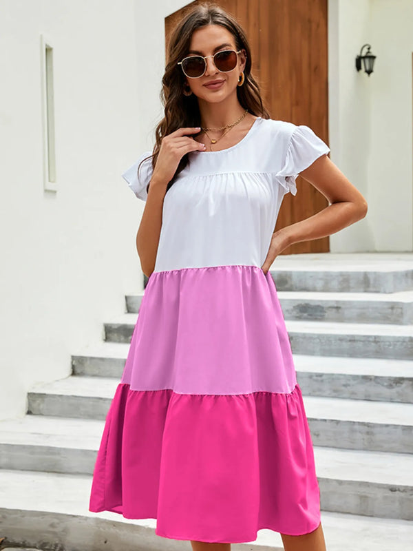 Full Size Color Block Tiered Ruffle Summer Dress Plus Size.