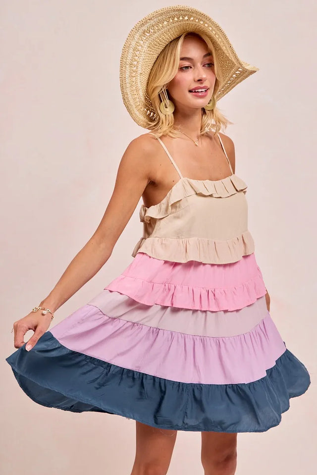 Drawstring Ruched Printed Cami Mini Dress.
