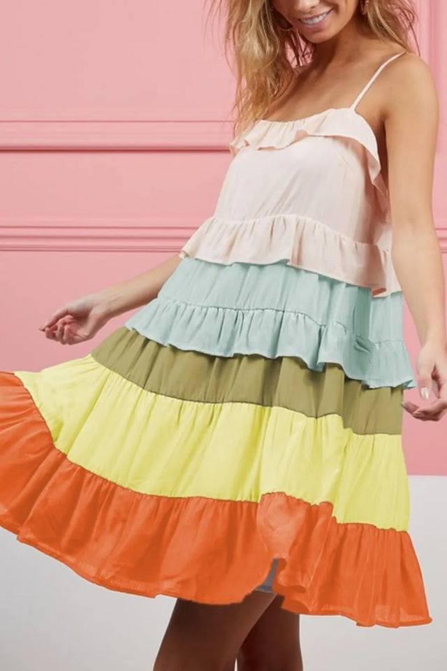 Bibi Color Blocked Tiered Dress.