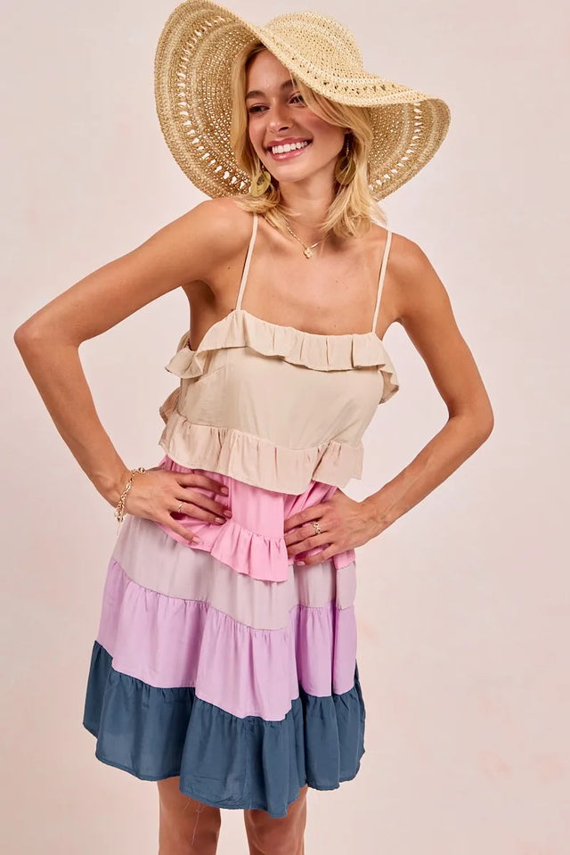 Ivy Lane Drawstring Half Button Roll-Tab Sleeve Dress.